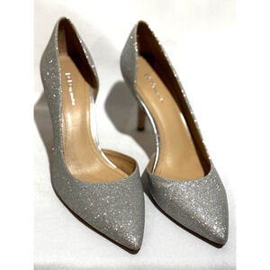BCBG Silver Glitter Stilletto slip on Heels Sz 8.5 holiday prom wedding formal